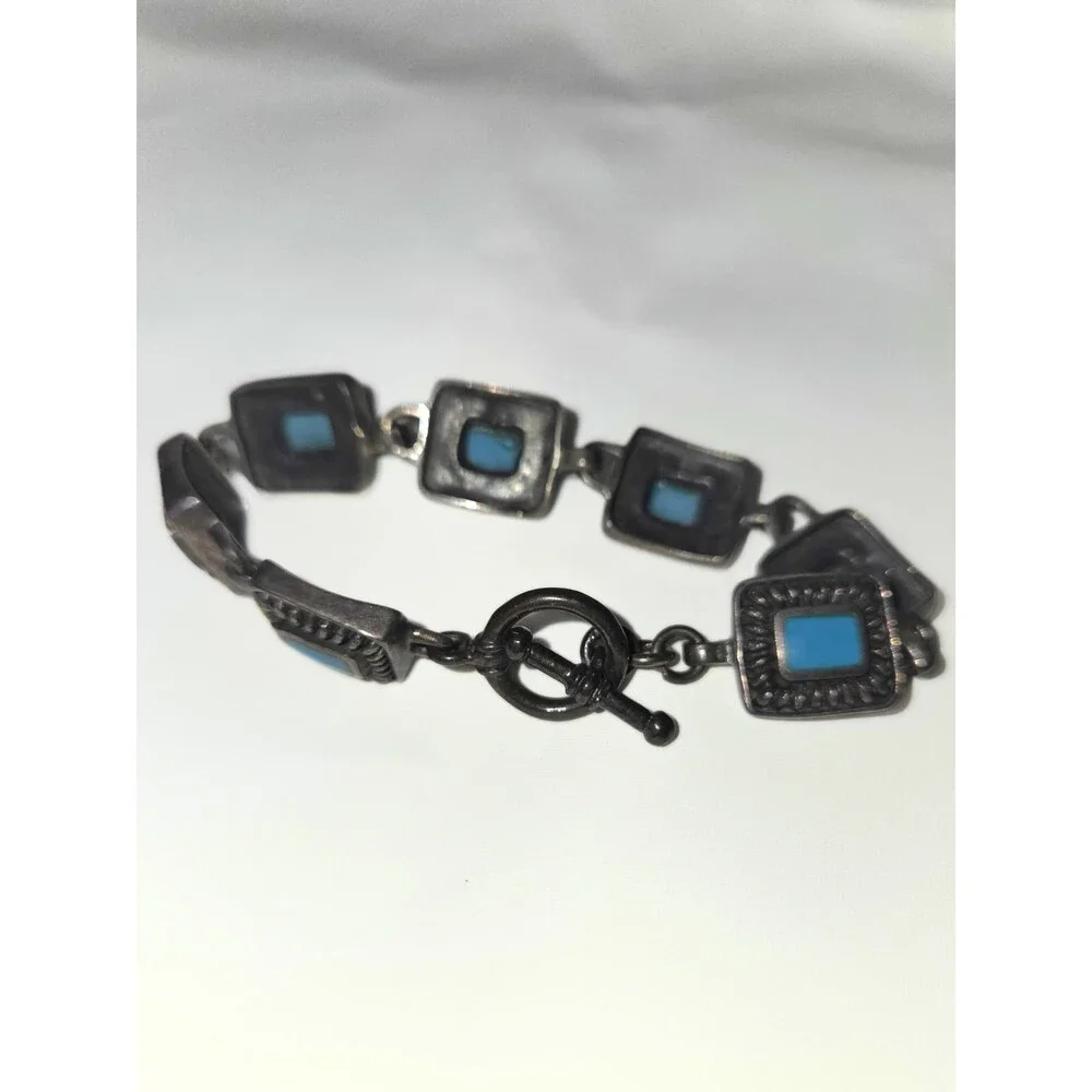 Lia Sophia Silver Tone Multi-Strand Pendant Necklace & Blue Link Bracelet Set